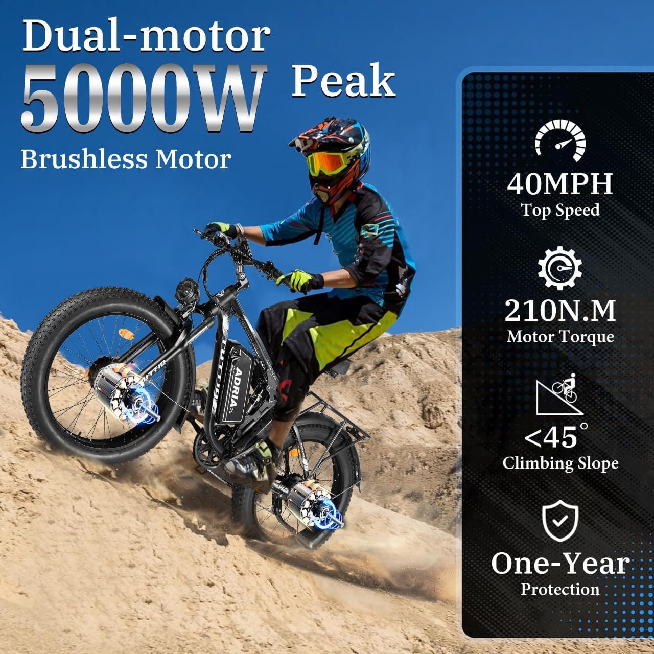 TUTTIO 5000W Dual Motor Fat Tire Ebike - Image 6