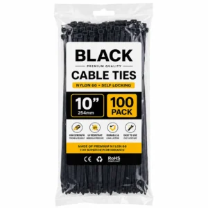 10 Inch Black Cable Ties 100 Pack 250x3.6mm Nylon Zip Ties - Image 2