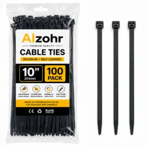 10 Inch Black Cable Ties 100 Pack 250x3.6mm Nylon Zip Ties