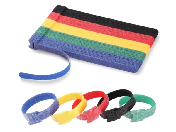 50 Pcs Reusable Hook & Loop Cable Ties – 8 Inch, 5 Colors