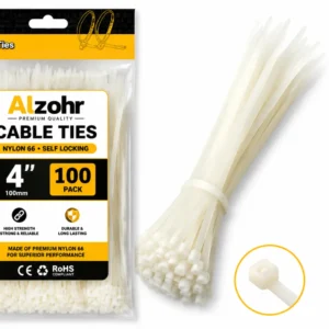 Cable Ties 4 Inch 100 Pack — Nylon 66 Self Locking White Zip Ties