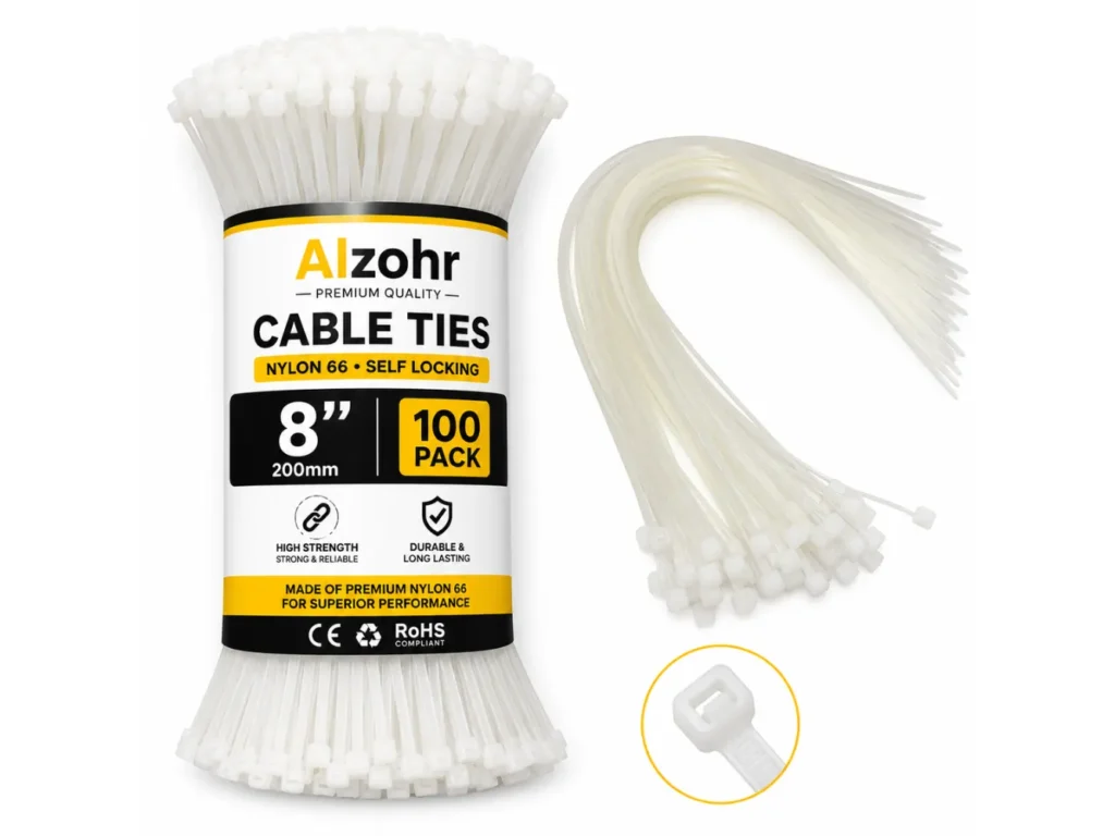 Heavy Duty Cable Ties 8 Inch 100 Pack — Nylon 66 Self Locking 200mm