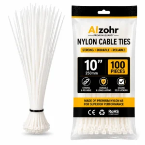 Nylon Cable Ties 10 Inch 100 Pack — Self Locking White Zip Ties