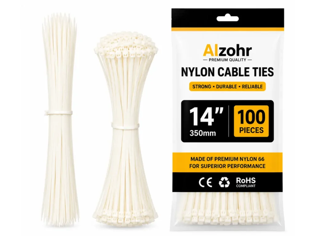 Nylon Cable Ties 14 Inch 100 Pack — Heavy Duty White Zip Ties 350mm