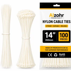 Nylon Cable Ties 14 Inch 100 Pack — Heavy Duty White Zip Ties 350mm