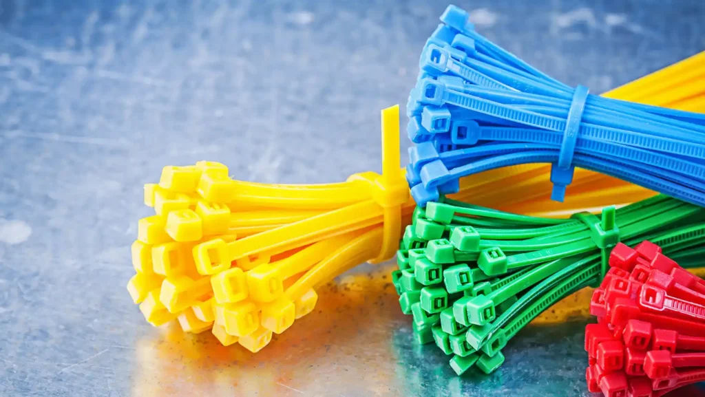 Colorful strong plastic cable ties for cable management, wire bundling, and industrial fastening in Dubai