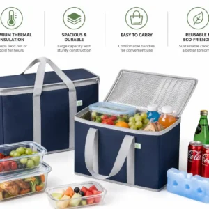 Foldable Reusable Insulated Shopping Tote in Dark Blue