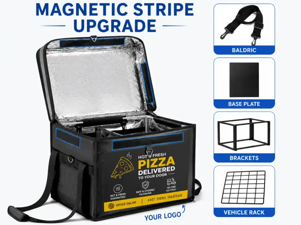 Magnetic stripe pizza delivery bag