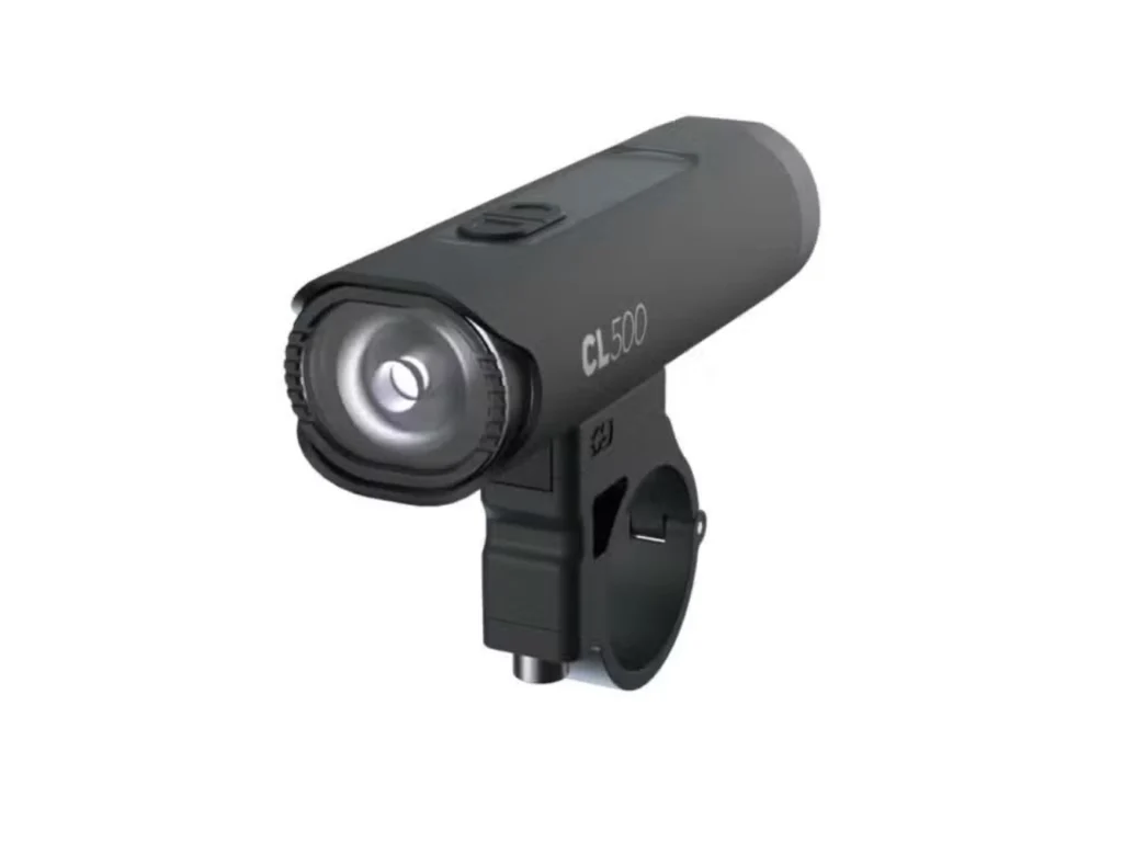 CL500 USB rechargeable front bike light mounted on a bicycle